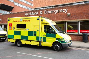 Ambulance parked outside an accident and emergency 