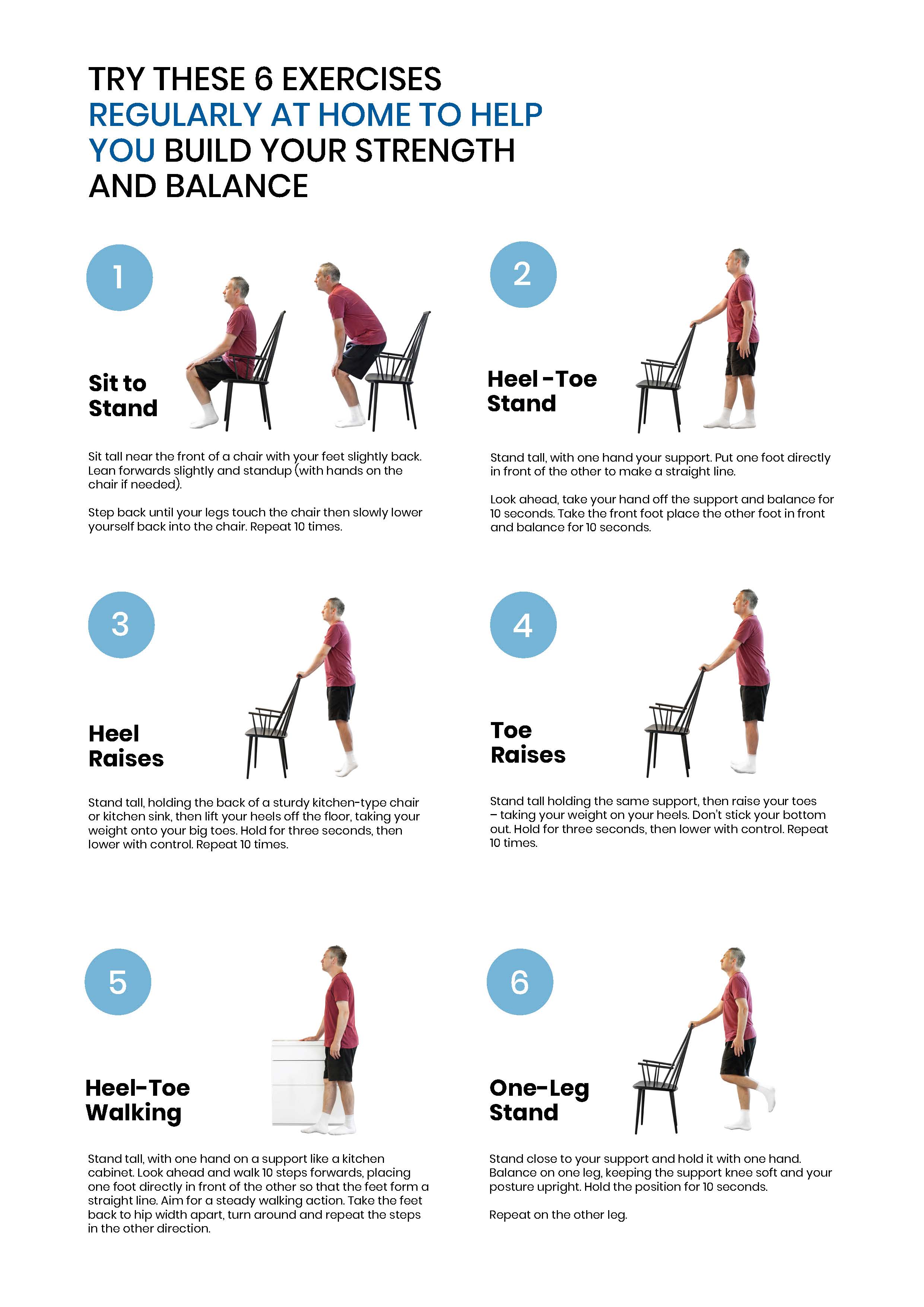Image of exercises to build strength and balance at home
