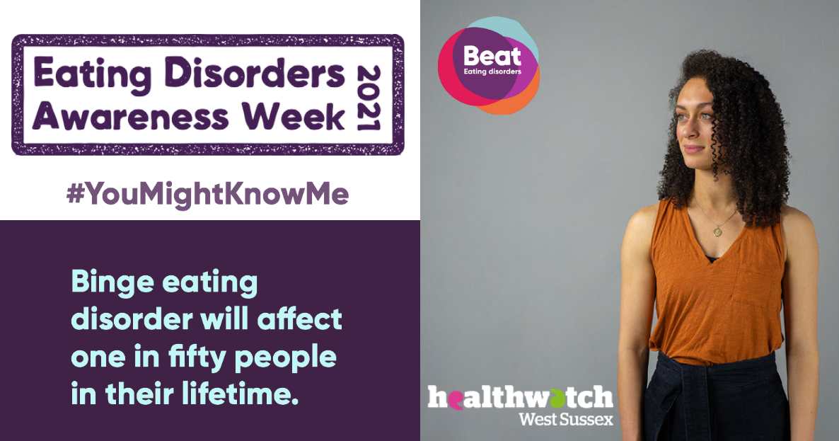 Graphic saying 'Binge eating disorder will affect one in fifty people in their lifetime.'
