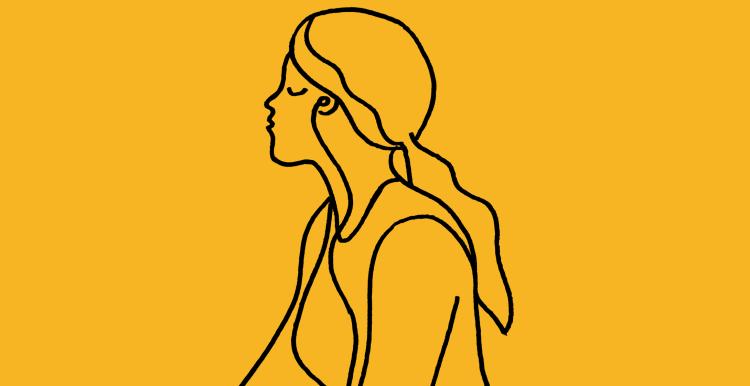 Line drawing of a woman on yellow background