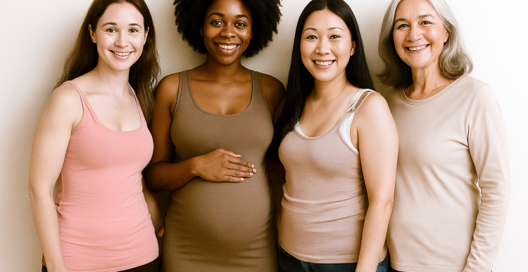 Four women different ages and ethnicity smiling at the camera