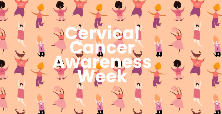 Cervical Cancer Awareness Week. Background of illustrations of women.