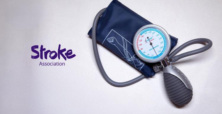Stroke Association logo and an image of a blood pressure monitor 