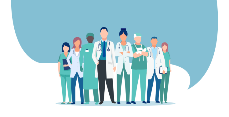 Vector of a medical staff, group of confident doctors and nurses