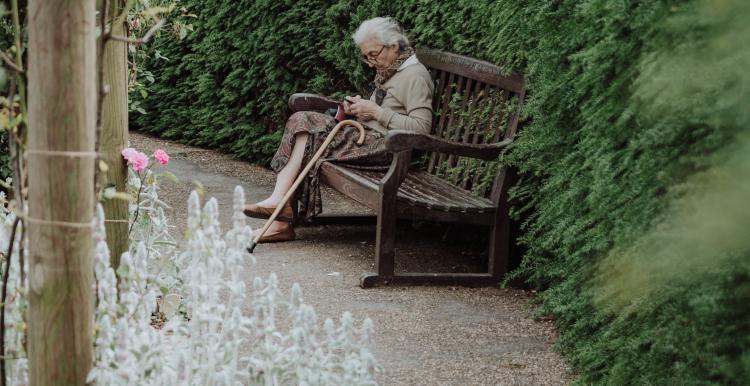 Older lady sitting in garden