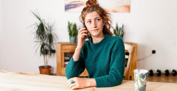 Lady at home, on the phone