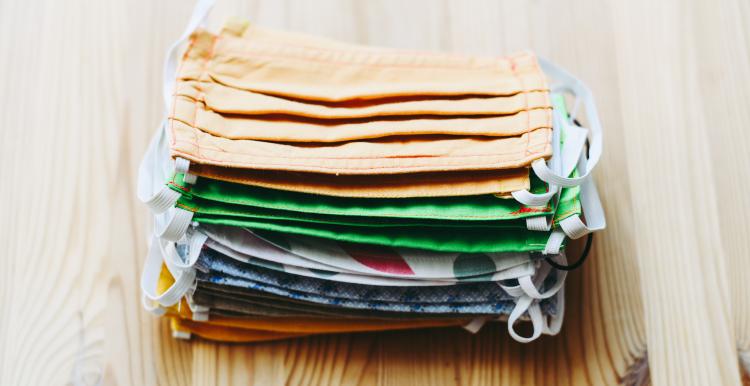 pile of face masks on table