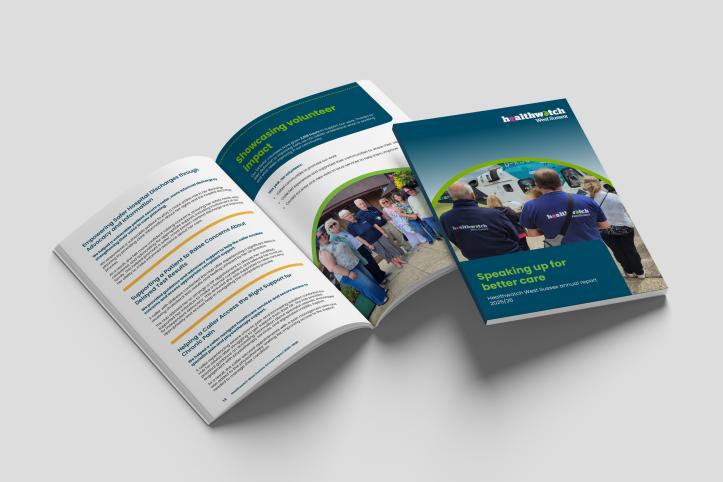 A mock up of the annual report includes a front page and 2 inner pages