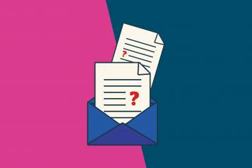 Letters coming out of an envelope with question marks