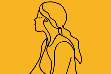 Line drawing of a woman on yellow background