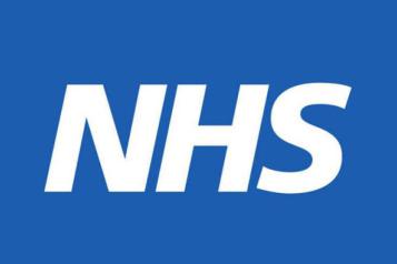 NHS logo on blue background