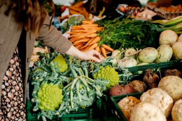 Boxes of fresh fruit and vegetables 