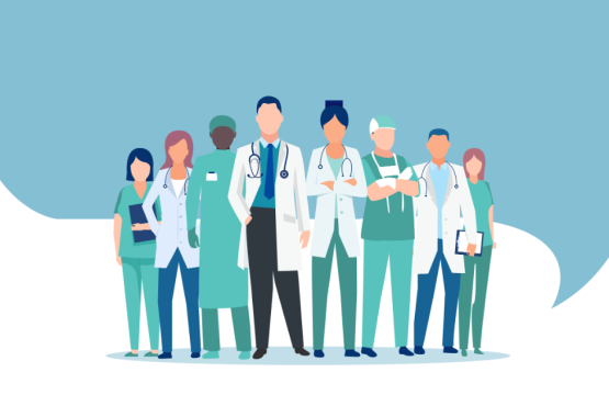 Vector of a medical staff, group of confident doctors and nurses