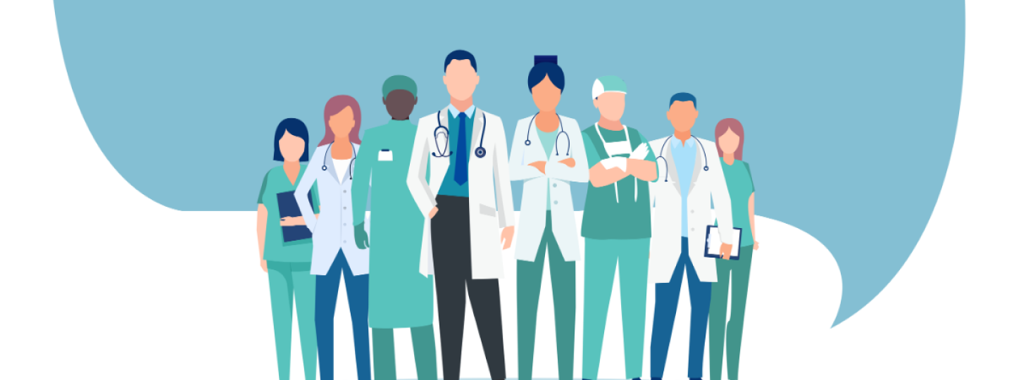 Illustration of a medical staff, group of confident doctors and nurses